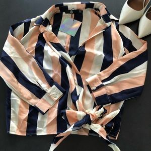 Misguided striped wrap silk blouse